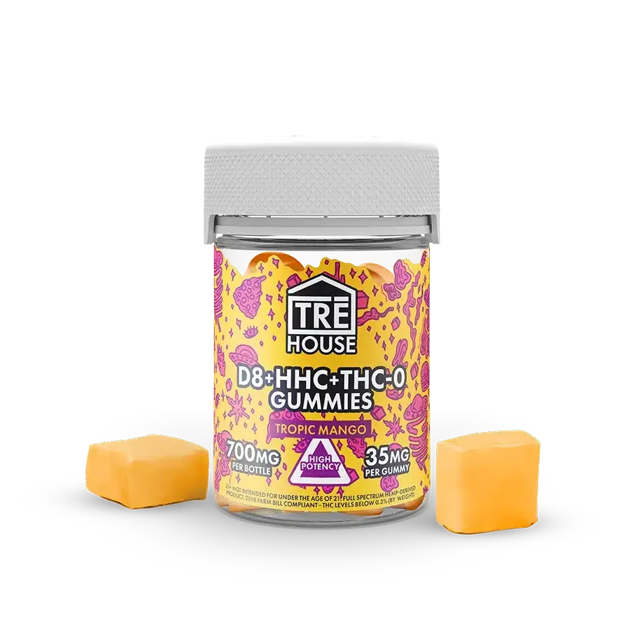 One bottle of tropic mango gummies by trehouse.