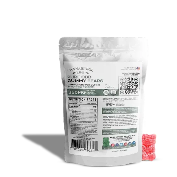 10-count pack of cbd gummy bears 250 mg
