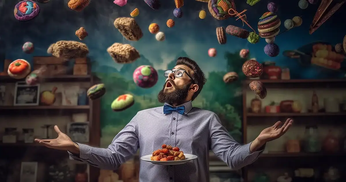 A puzzled cannabis enthusiast juggles several types of edibles.
