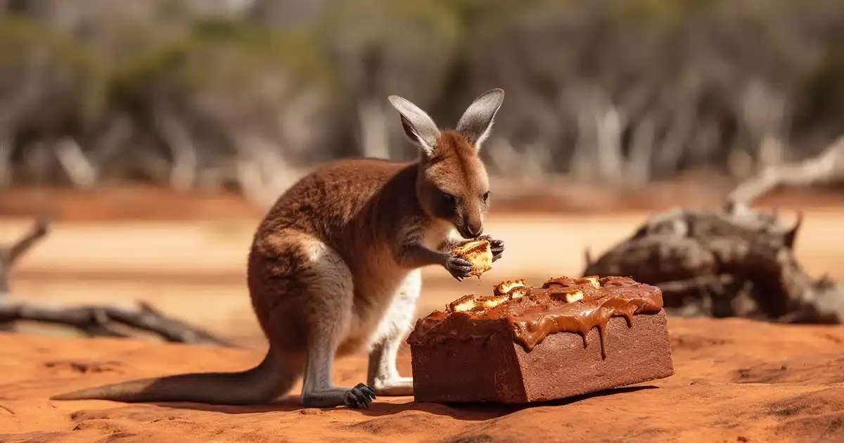 Photoshopped kangaroo eating a pot brownie in australia by thcgummies. Com.