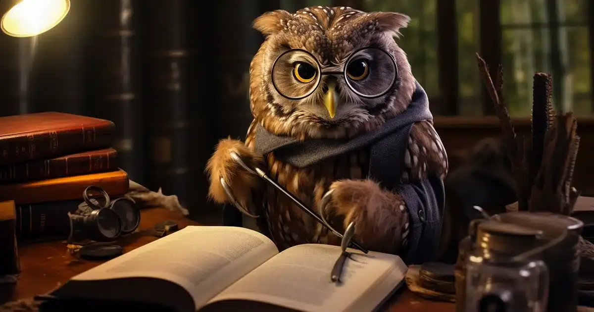 A studious owl, adorned with sophisticated glasses, authoritatively lectures a class on how to properly describe cbd in a whimsically enchanting image. The backdrop of towering trees and filtered sunlight complements the owl's unique forest classroom, culminating in a striking, high-definition, and imaginative portrayal of a never-before-seen, unexpected moment in nature.