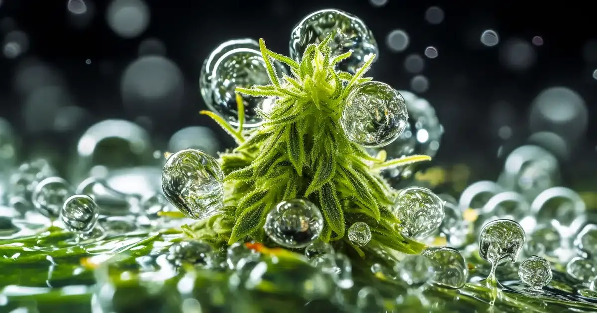 Marijuana plant under water illustrating water activity by thcgummies. Com.