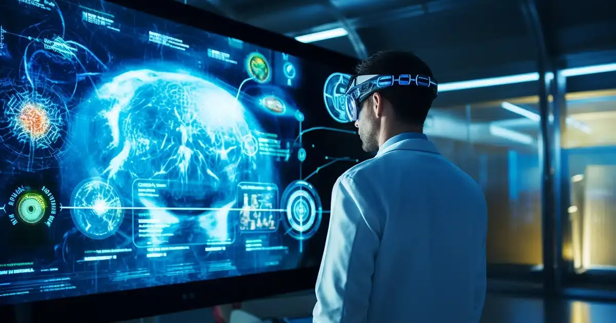 In an ultramodern cannabis clinic, a young neurologist stands before dual mri screens displaying real-time brain activity. The main screen shows the neural response of thc and smaller screens show the effects of cbd. The neurologist is wearing a lab coat equipped with an array of smart patches for real-time vitals monitoring, attentively analyzes the brainwave patterns. The clinic is state-of-the-art, featuring a range of neuroimaging machines, sensory-controlled examination chairs, and a wall-mounted touch screen for controlling room parameters. The lighting elegantly balances natural light from electrochromic windows and pinpoint led spotlights. The neurologist's face is a portrait of concentration, perhaps tinged with the beginnings of an insight.
