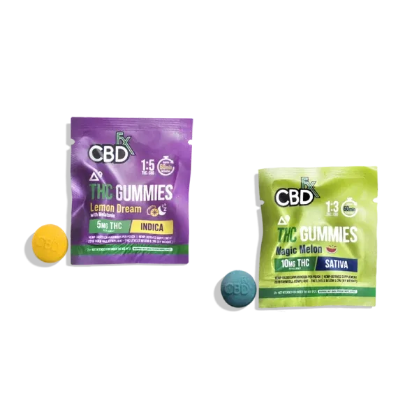 Cbdfx thc gummies samples, 1 pack of cbdfx lemon dream indica and 1-pack of magic melon sativa.
